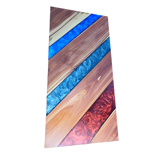 Cedar Charcuterie with Red, Electric Blue, and Dusty Blue Front