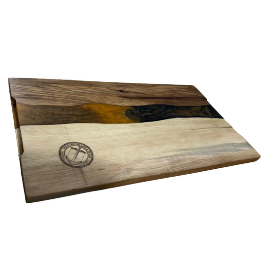 Orange & Brown Hickory Charcuterie/ Serving Tray, Bottom Handles