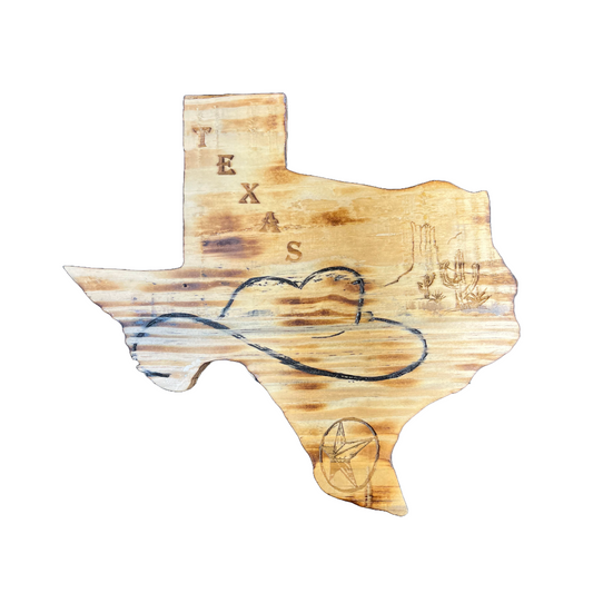 Torched Pine Sign: Dark cowboy Had with Texas