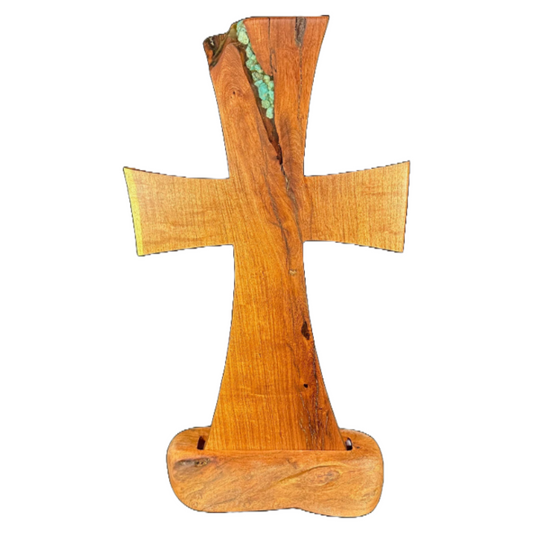 XL Mesquite Cross with Turquoise Inlay Image 1